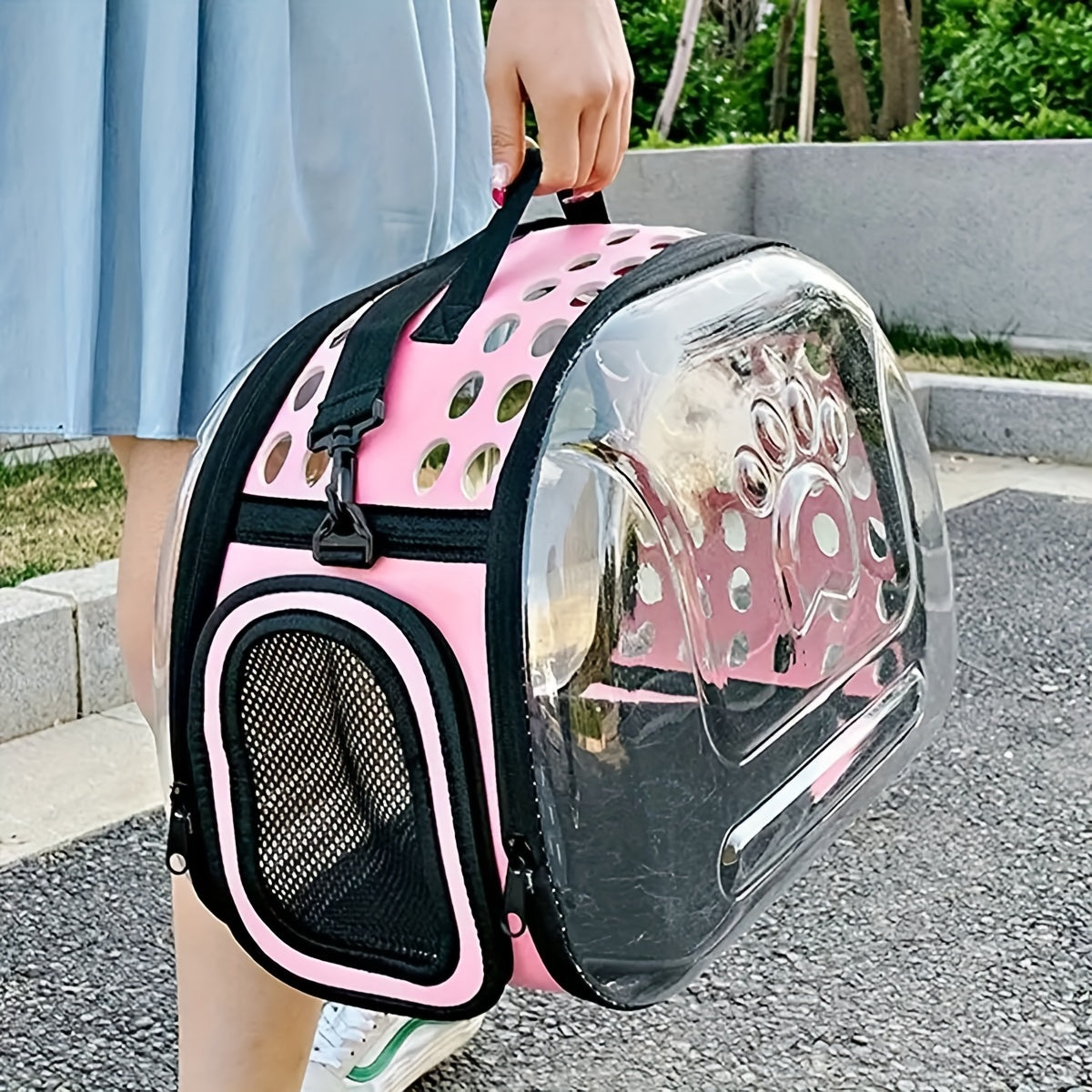 Breathable Foldable Cat Backpack Carrier with Footprint Design and Transparent Window