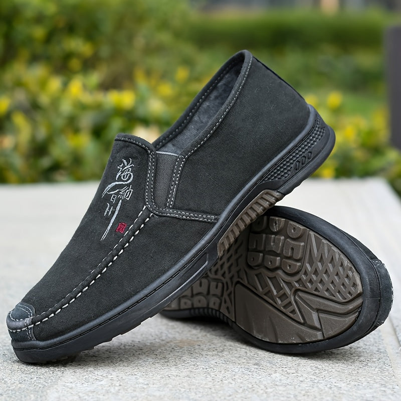 Men's Canvas Slip-On Shoes Low Top Breathable Casual Sneakers for All Seasons