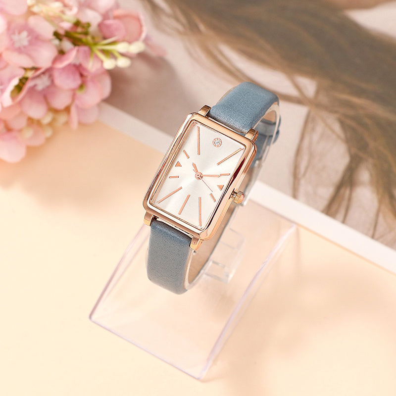 Women's Rectangular Quartz Watch with Rhinestones and Minimalist Style