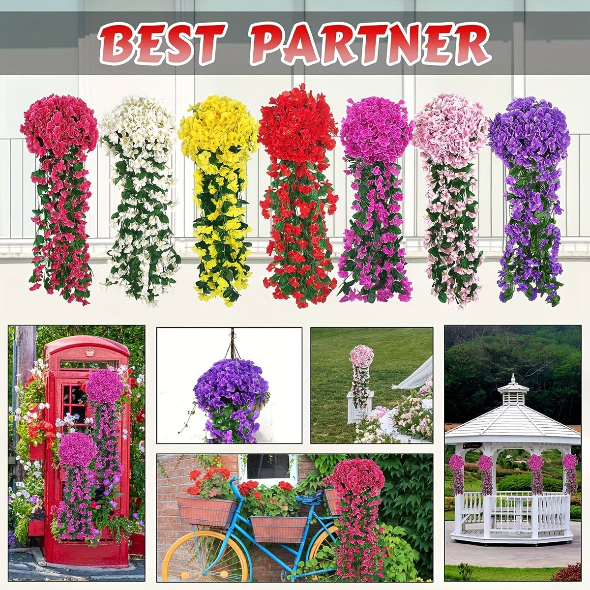Enredadera de flores artificiales para decoración de bodas, hogar y jardín, cerezo en flor, 6 pies