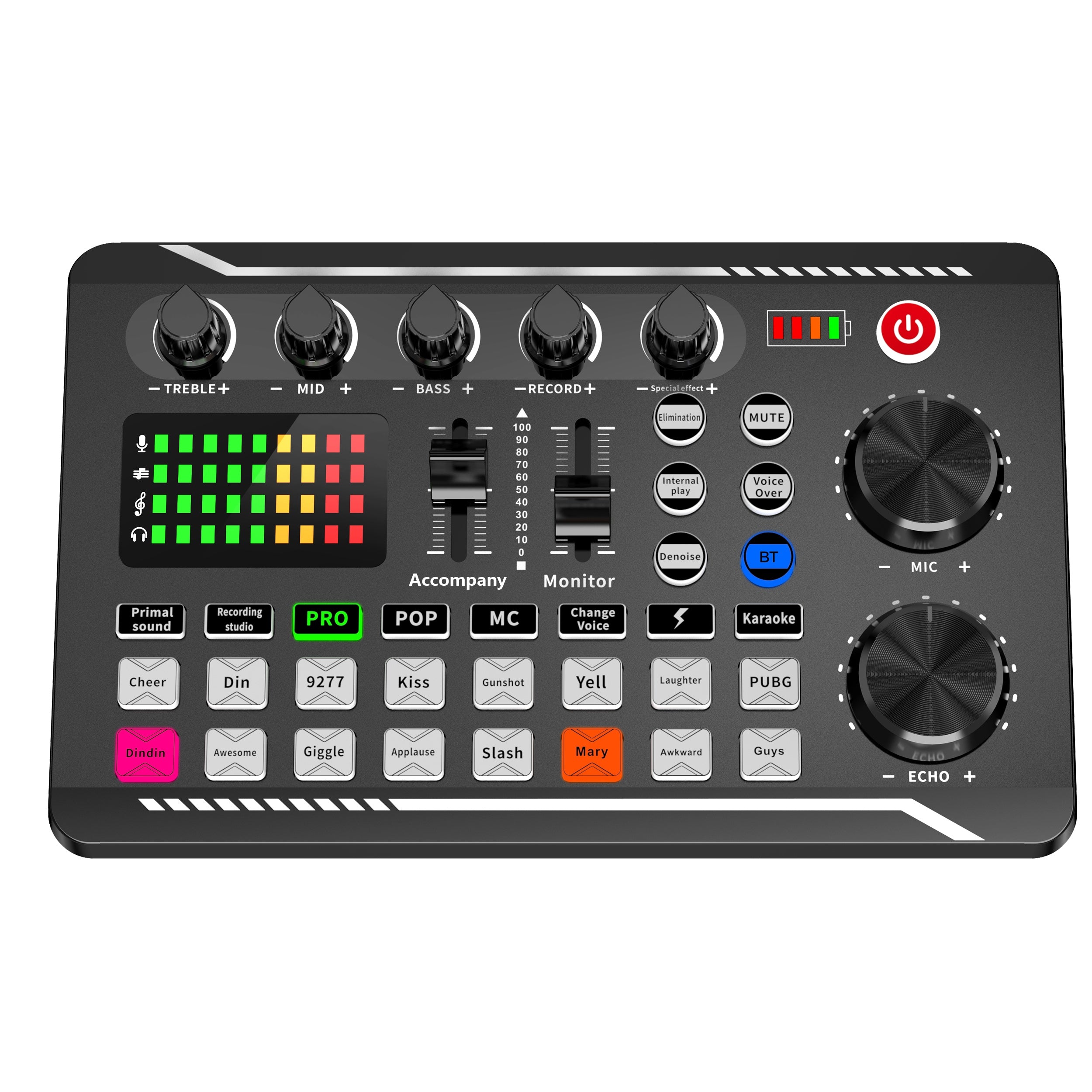 Mezclador de audio profesional con carga USB, efectos DJ, cambiador de voz para PC y smartphone, negro