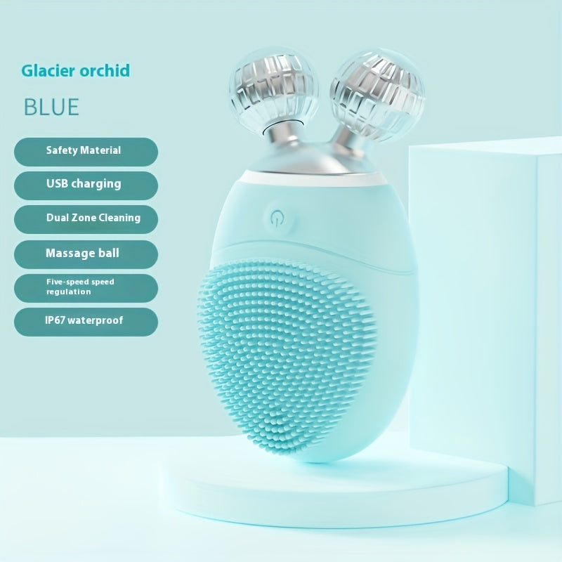 Rechargeable Facial Cleansing Device for Men and Women with Vibrating Bumps and Ergonomic Silicone Design