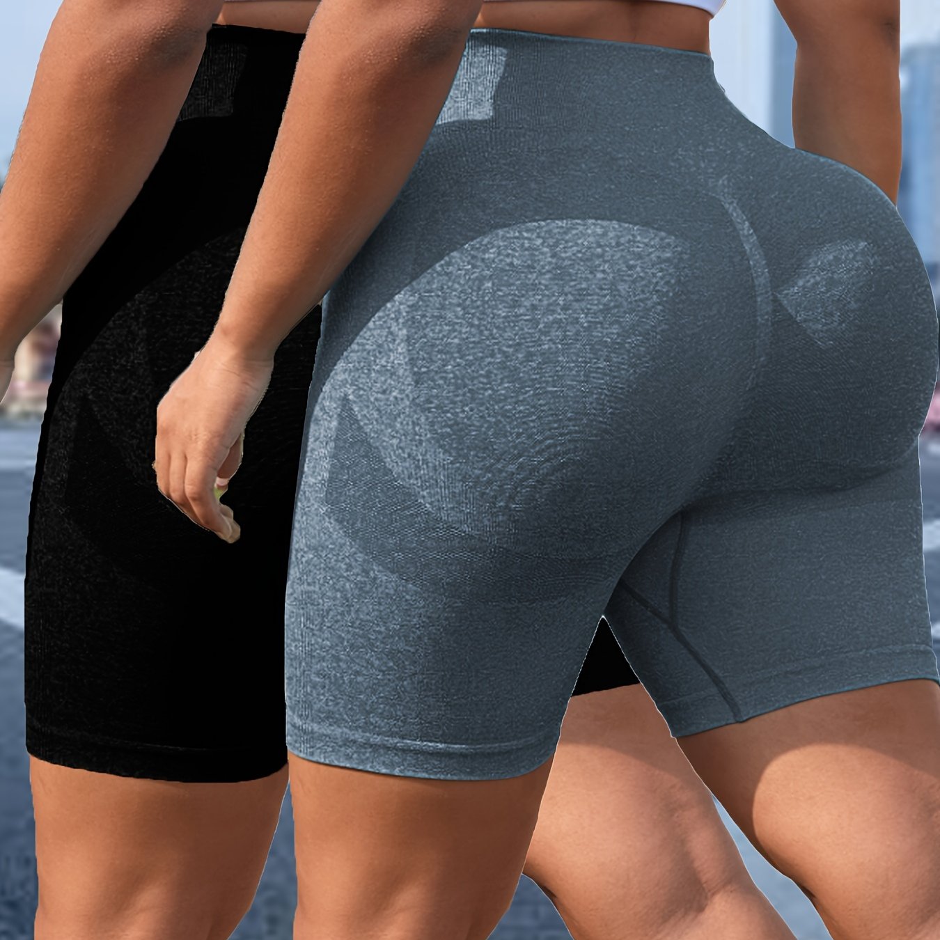 Women's Plus Size Seamless High Waisted Sports Shorts Sets 2 Pack