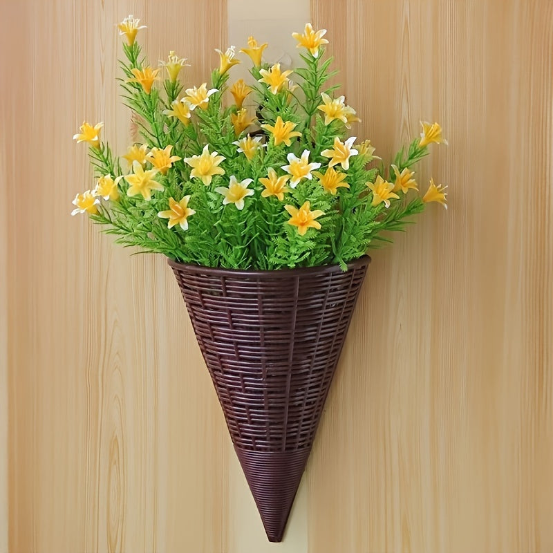 Set of 2/4 Woven Rattan Wall Flower Baskets with Triangle Wall Art Indoor Decor