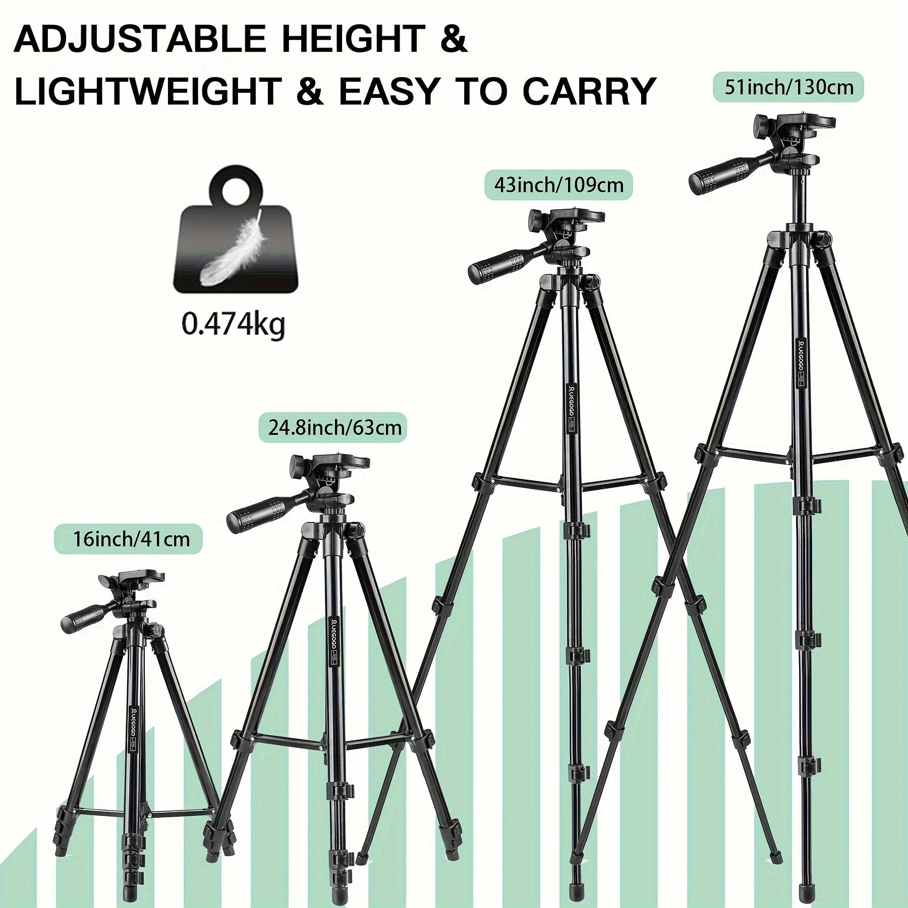 Aluminum Tripod with Gimbal Head for Smartphones and Cameras 129.54cm Lightweight Video Vlogging