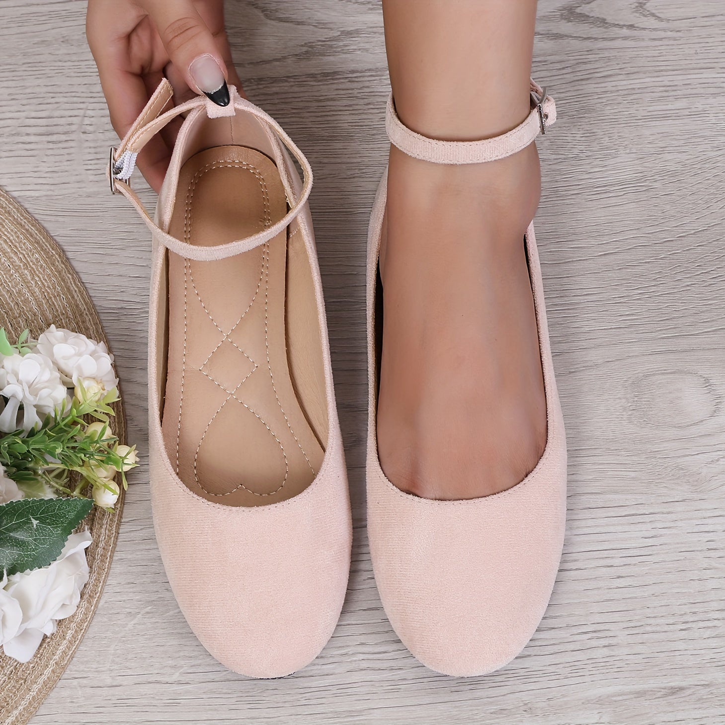 Women's Lightweight Ballet Flats with Ankle Strap, Round Toe, All-Season Comfort