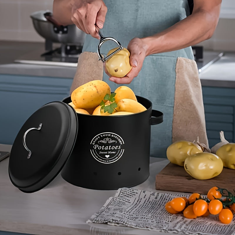 Durable 3-Piece Metal Kitchen Storage Canister Set with Ventilation for Garlic and Onions