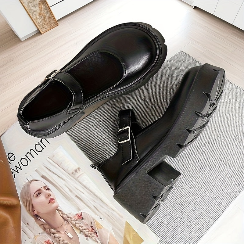 Women Loafers Platform Slip-On Shoes Black Synthetic & Fabric All-Season