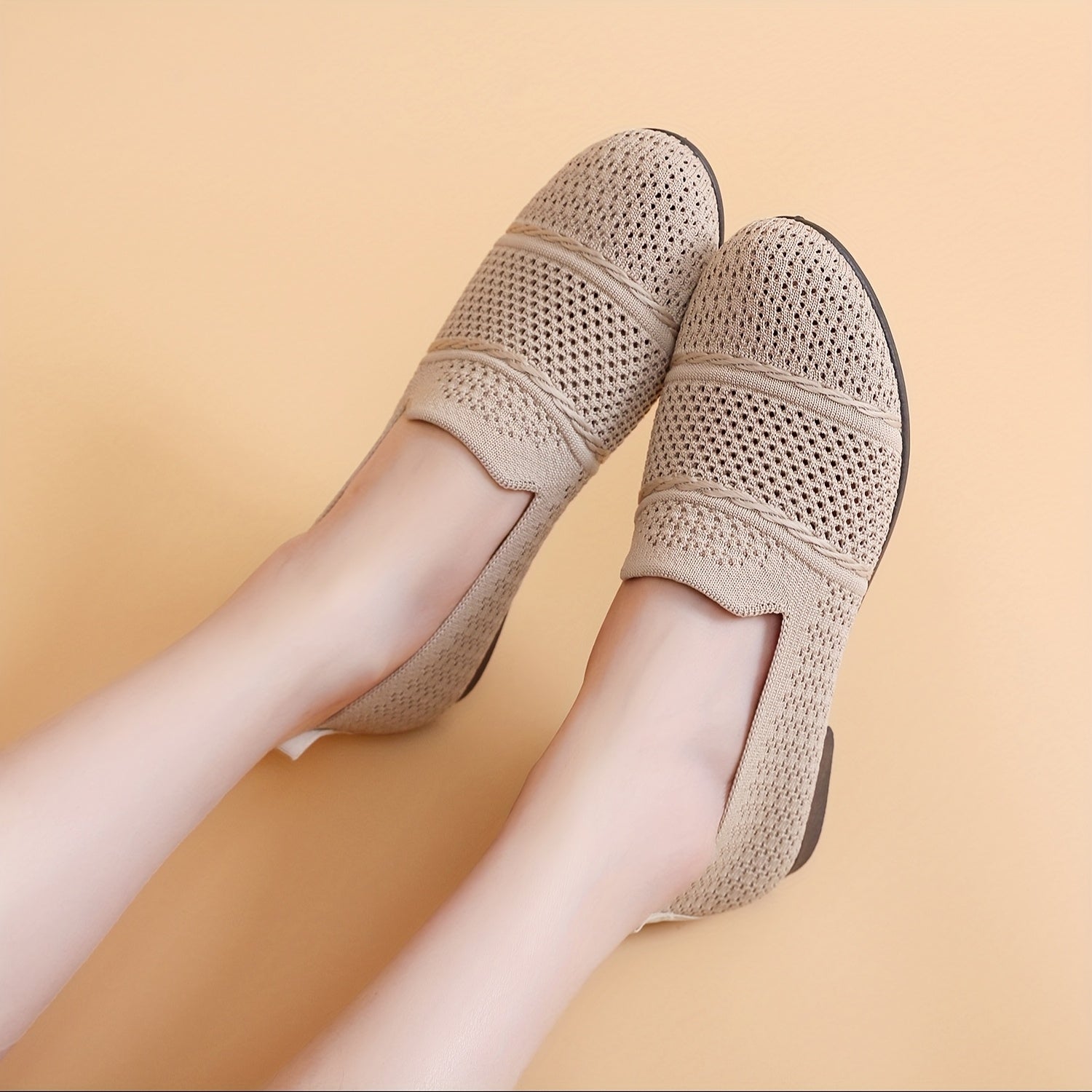 Women's Knit Mesh Slip-On Casual Shoes Lightweight Breathable Flats
