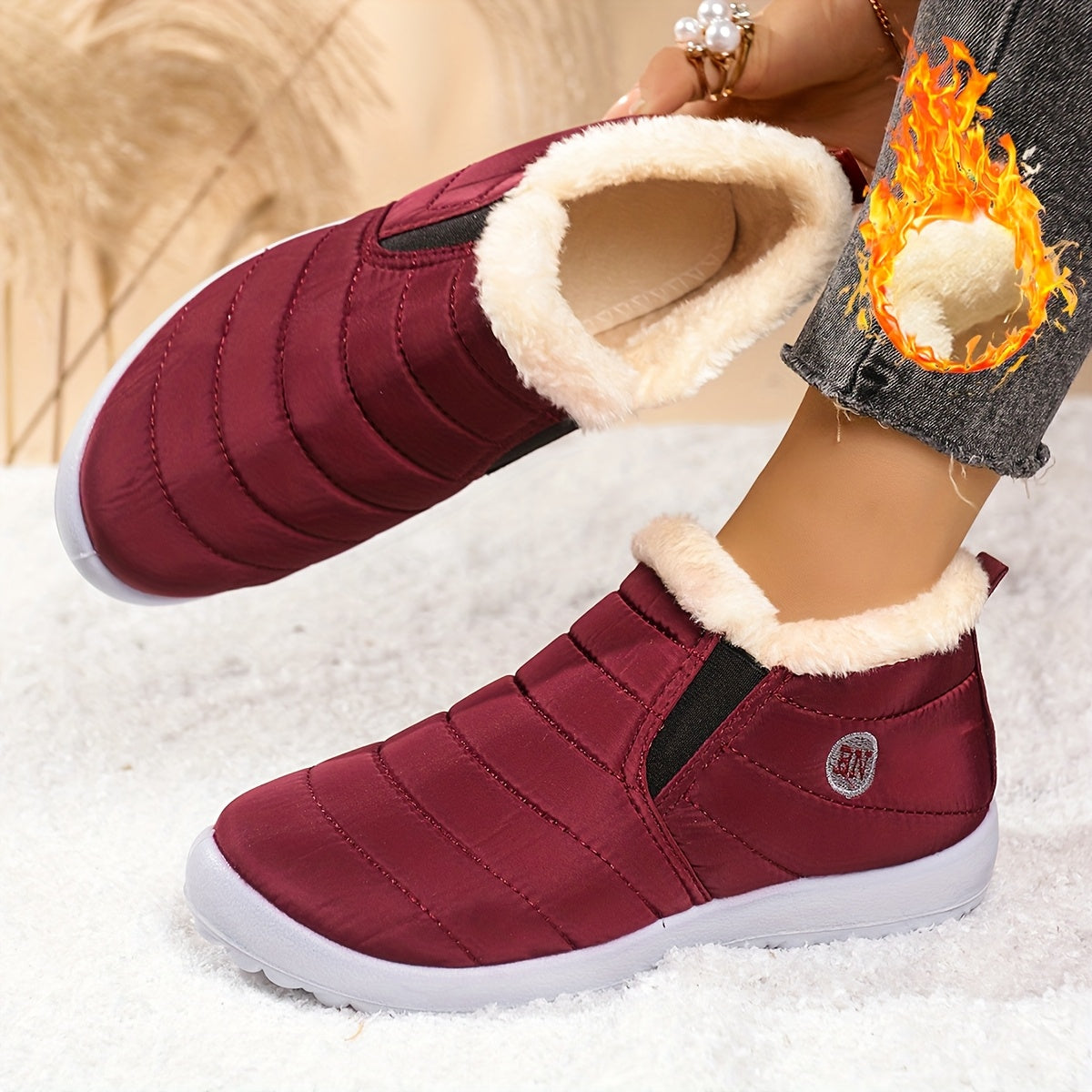 Women's Winter Boots Slip-On Cushioned Insole Non-Slip Sole Burgundy