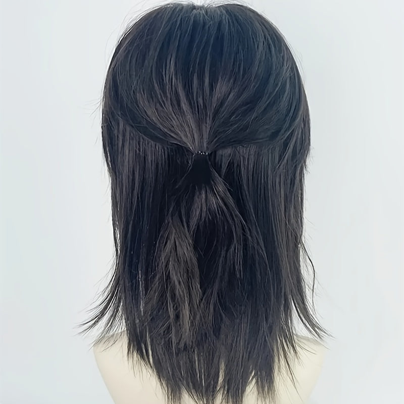 Долговечный и стильный парик для мужчин в стиле аниме, вдохновленный боевыми искусствами - Фанковый черный волокнистый волос, прямые волосы для косплея.