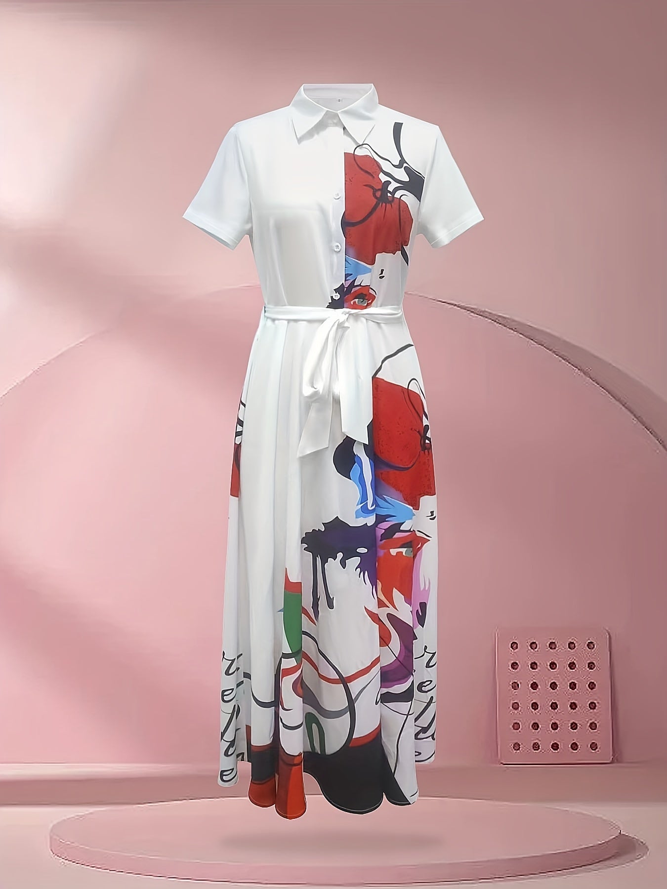 Women's Floral Print Button Front Dress Short Sleeve Collared Casual Summer Spring Fall