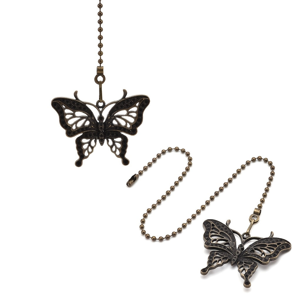 Metal Ceiling Fan Pull Chains with Dragonfly and Butterfly Pendants Set of 2 Decorative Light Switch Extensions