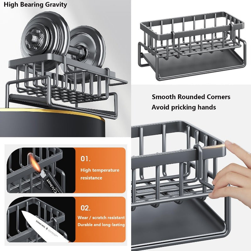 Soporte de esponja de plástico para lavabo de baño y organizador de fregadero de cocina con bandeja de drenaje