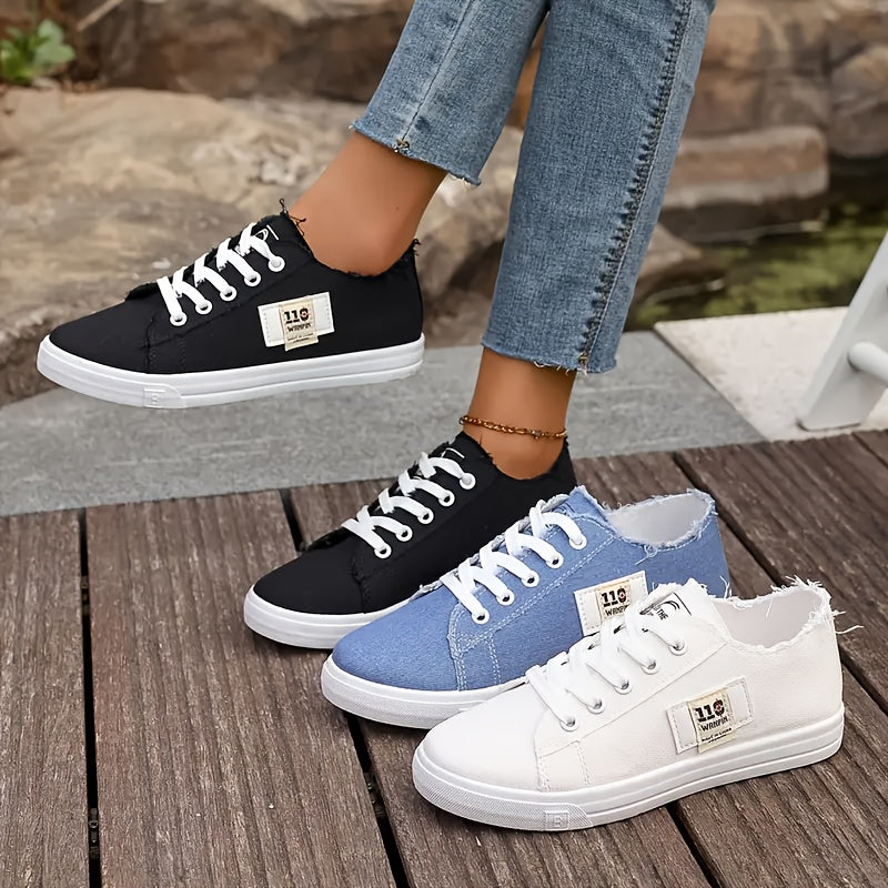 Women’s Canvas Low-Top Sneakers Black Blue White All-Season Casual