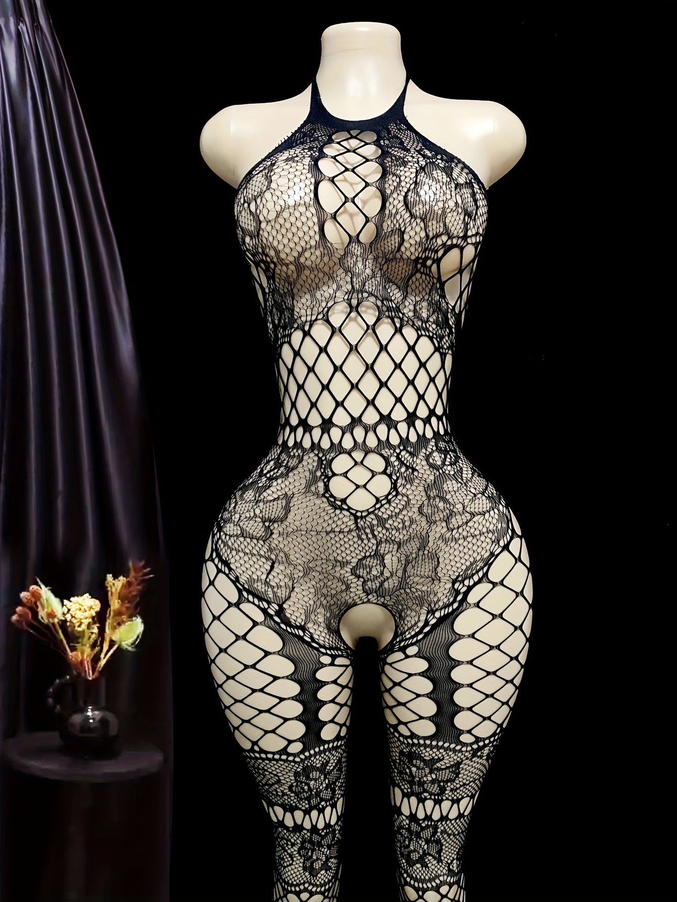 Women Thigh-High Fishnet Stockings Nylon Spandex Lace Semi-Sheer