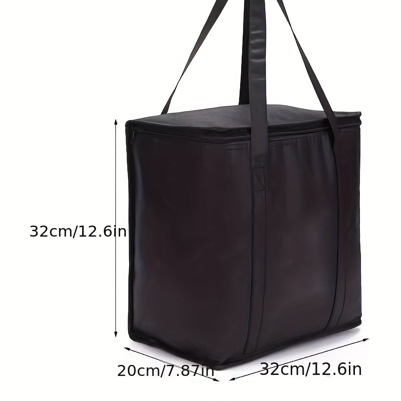 Black Insulated Thermal Food Bag with Handles Reusable Foldable Multi-Layered