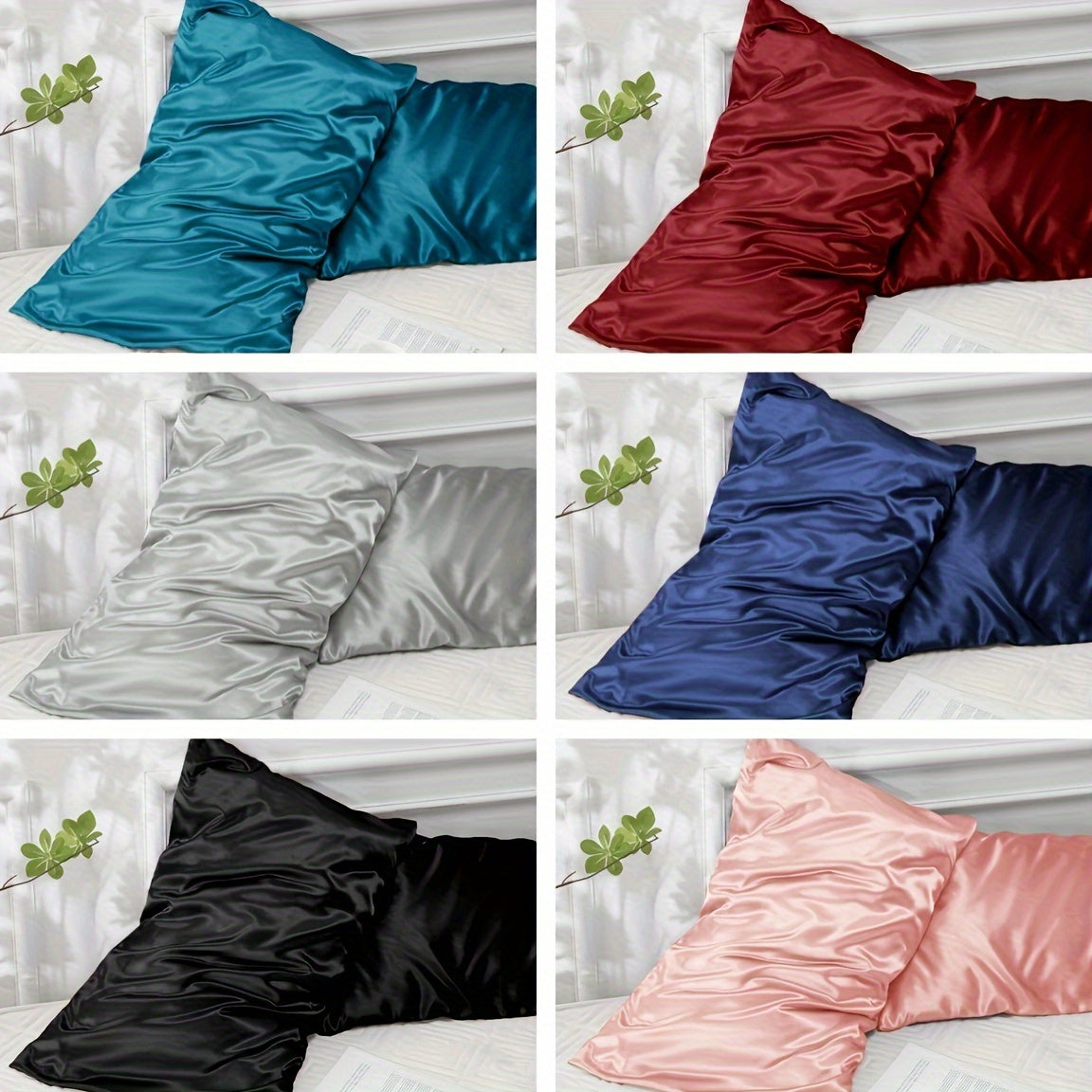 Luxurious Satin Pillowcases Solid Color Zipper Closure Skin-Friendly Hair-Protective