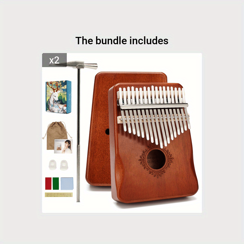 Wooden 17-Key Kalimba Thumb Piano with Learning Book for Beginners Blue Tan