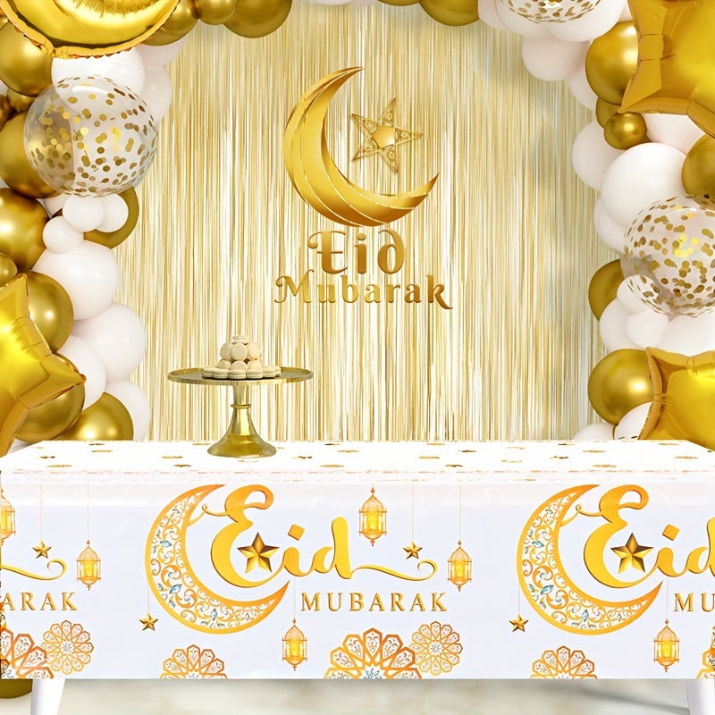 Elegante mantel de luna blanca y dorada desechable de plástico para Ramadán y celebraciones de Eid