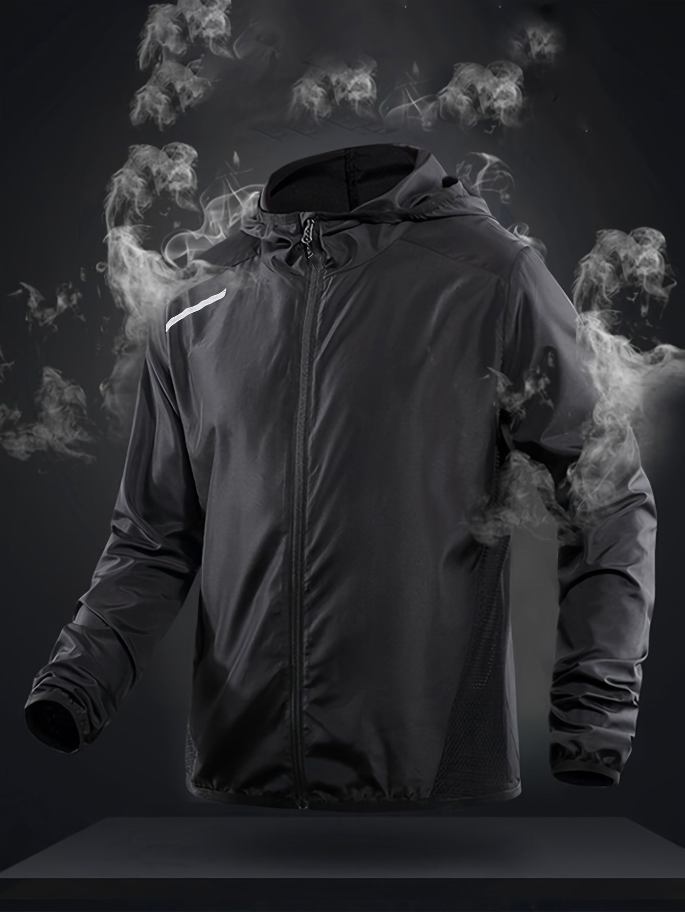 Men's Lightweight Windproof Hooded Jacket with Reflective Straps Mesh Panels Geometric Pattern