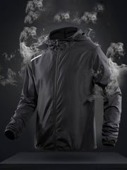 Men's Lightweight Windproof Hooded Jacket with Reflective Straps Mesh Panels Geometric Pattern