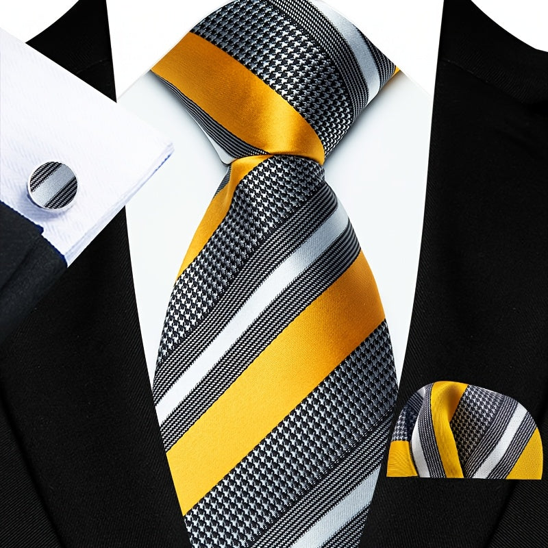 Мужская мода, полосатые галстуки, запонки, носовые платки, набор для подарка