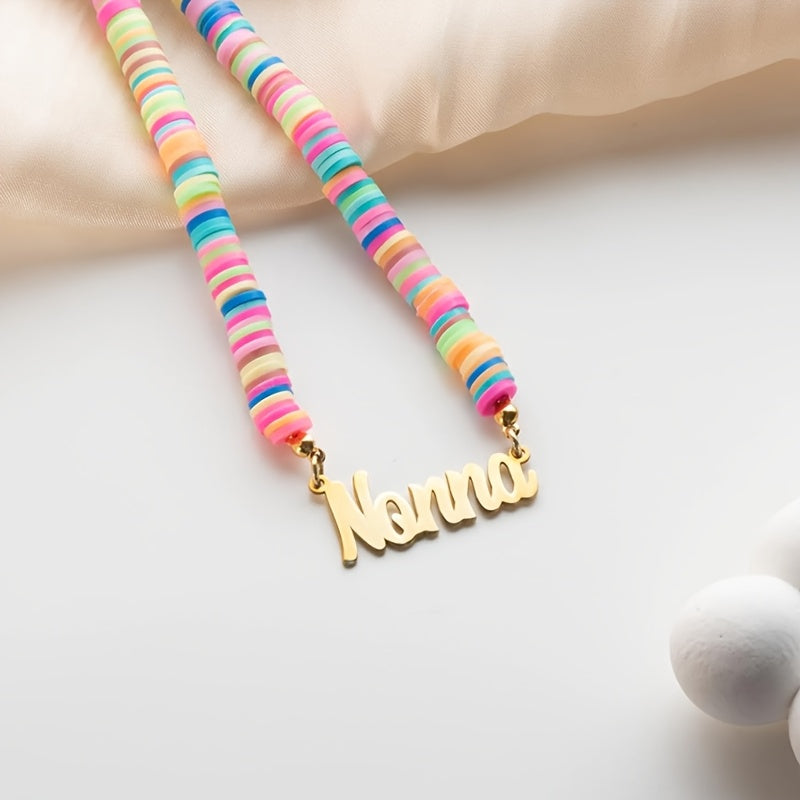 Rainbow Name Necklace in 18K Gold Plated with Polymer Clay Beads for Women