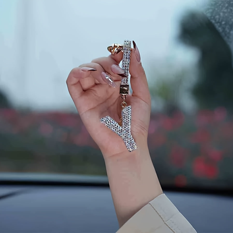 Resin Letter M Keychain Rhinestone Decor Gift Accessory for Birthdays and Christmas