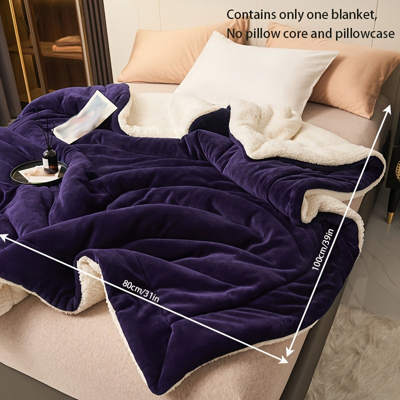 Deep Purple Milk Velvet Shearling Throw Blanket Double-Layered Cozy Warm Soft Machine Washable
