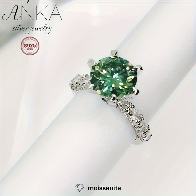 Green Moissanite Engagement Ring 3ct Sterling Silver Wedding Jewelry with Zirconia Accents