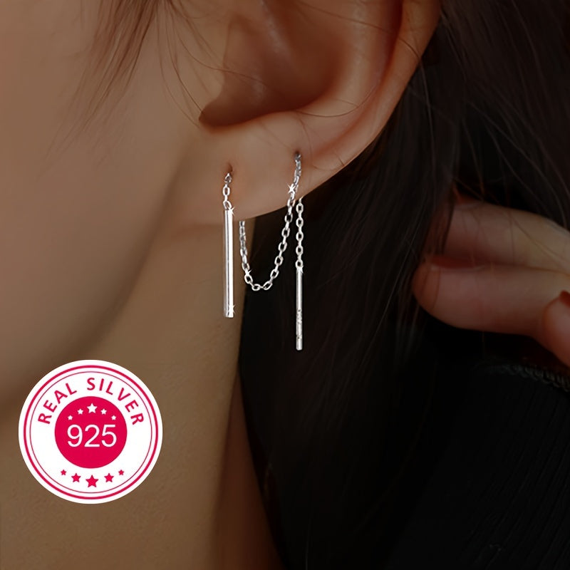 Sterling Silver Tassel Earrings 18K Gold Plated Straight Line Jewelry for Women
