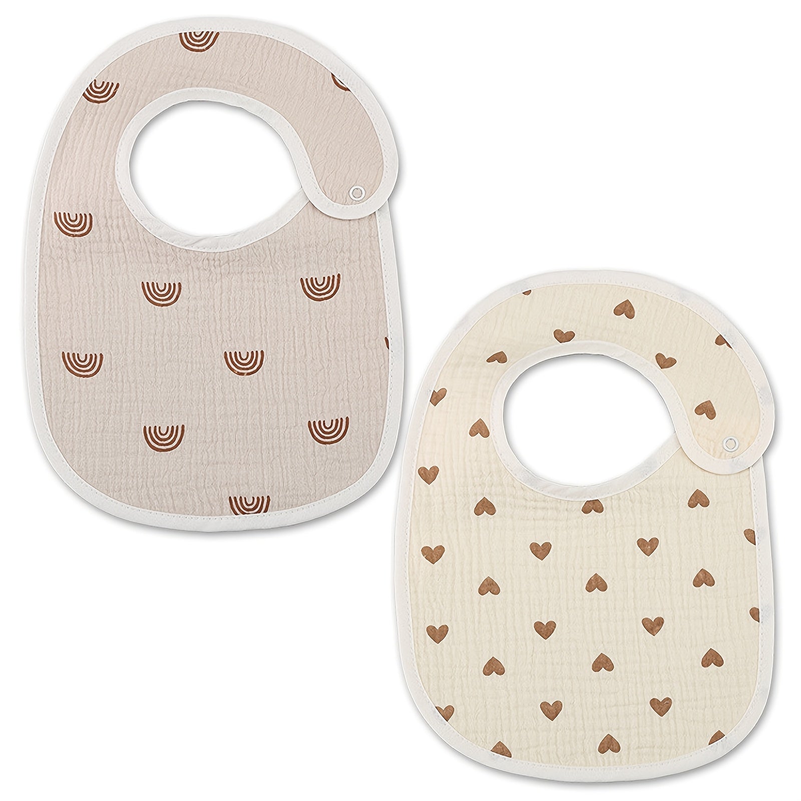 Set of 2 Cotton Gauze Baby Bibs U-Shaped Waterproof Printed Burp Cloths and Saliva Towels