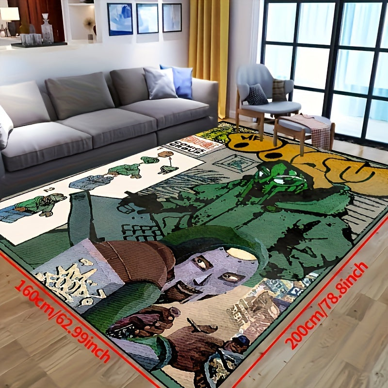Зеленый игрушечный конструктор с комиксами, нескользящий коврик для прихожей, гостиной, спальни, детской комнаты, можно стирать в стиральной машине, использовать в помещении и на улице, домашний декор, коврик, гобелен