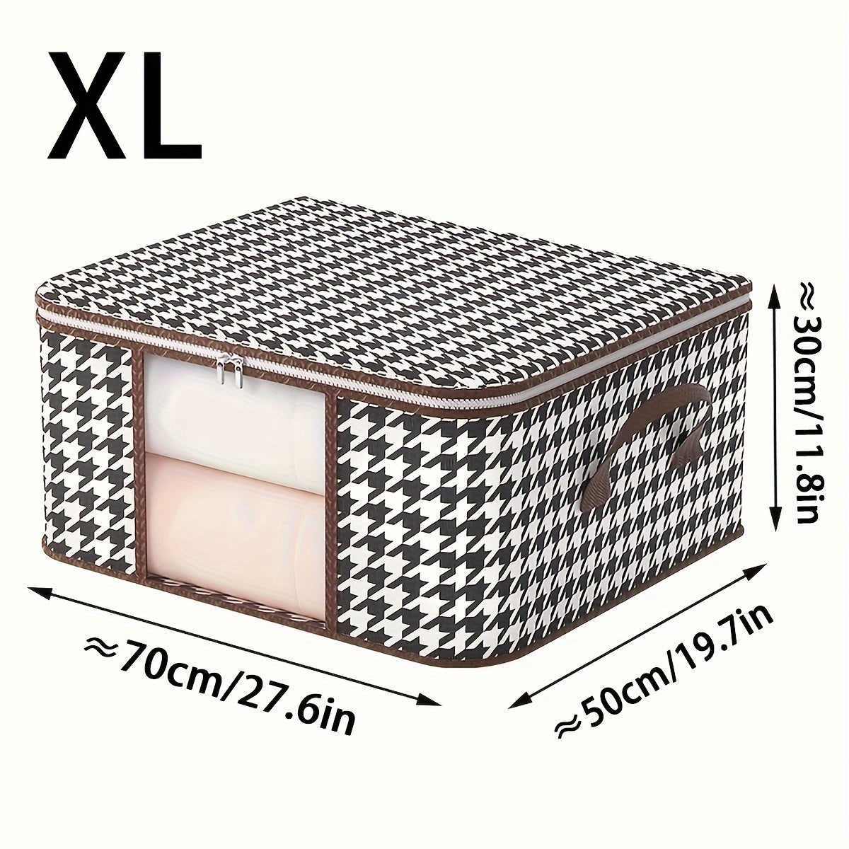 Houndstooth Pattern Clothes Storage Bag with Transparent Window Non-Woven Foldable Dustproof Organizer