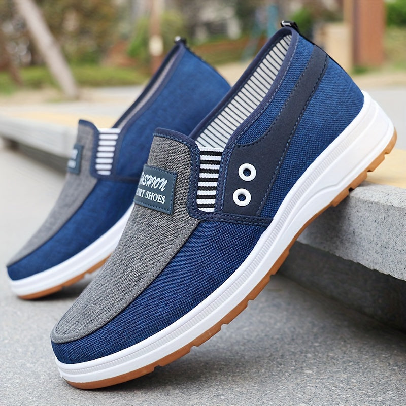 Men's Casual Slip-On Low-Top Sneakers with Fabric Upper and Rubber Sole