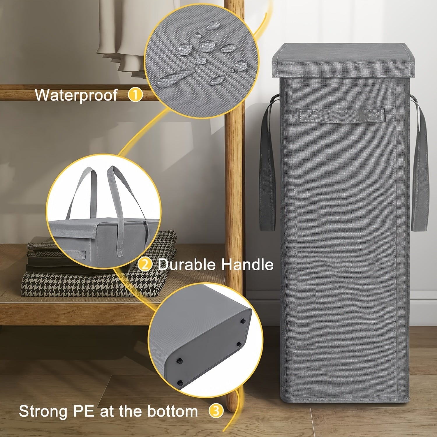 Fabric Laundry Basket Collapsible 60L with Lid Handle Storage Organizer