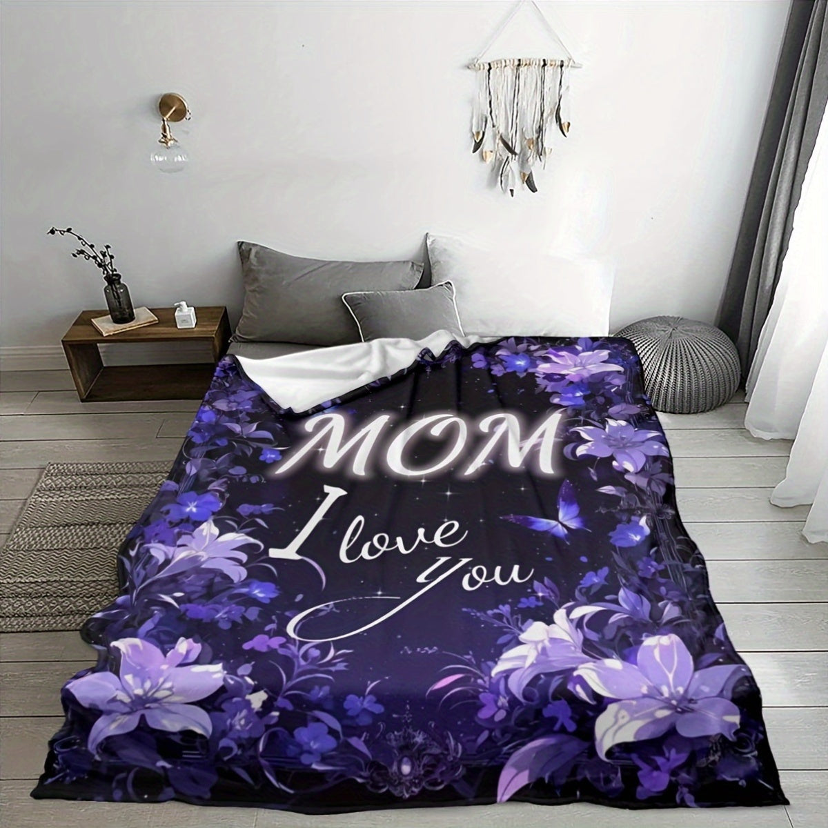 Floral Fleece Throw Blanket for Mom Digital Print Soft Lightweight Polyester All-Season