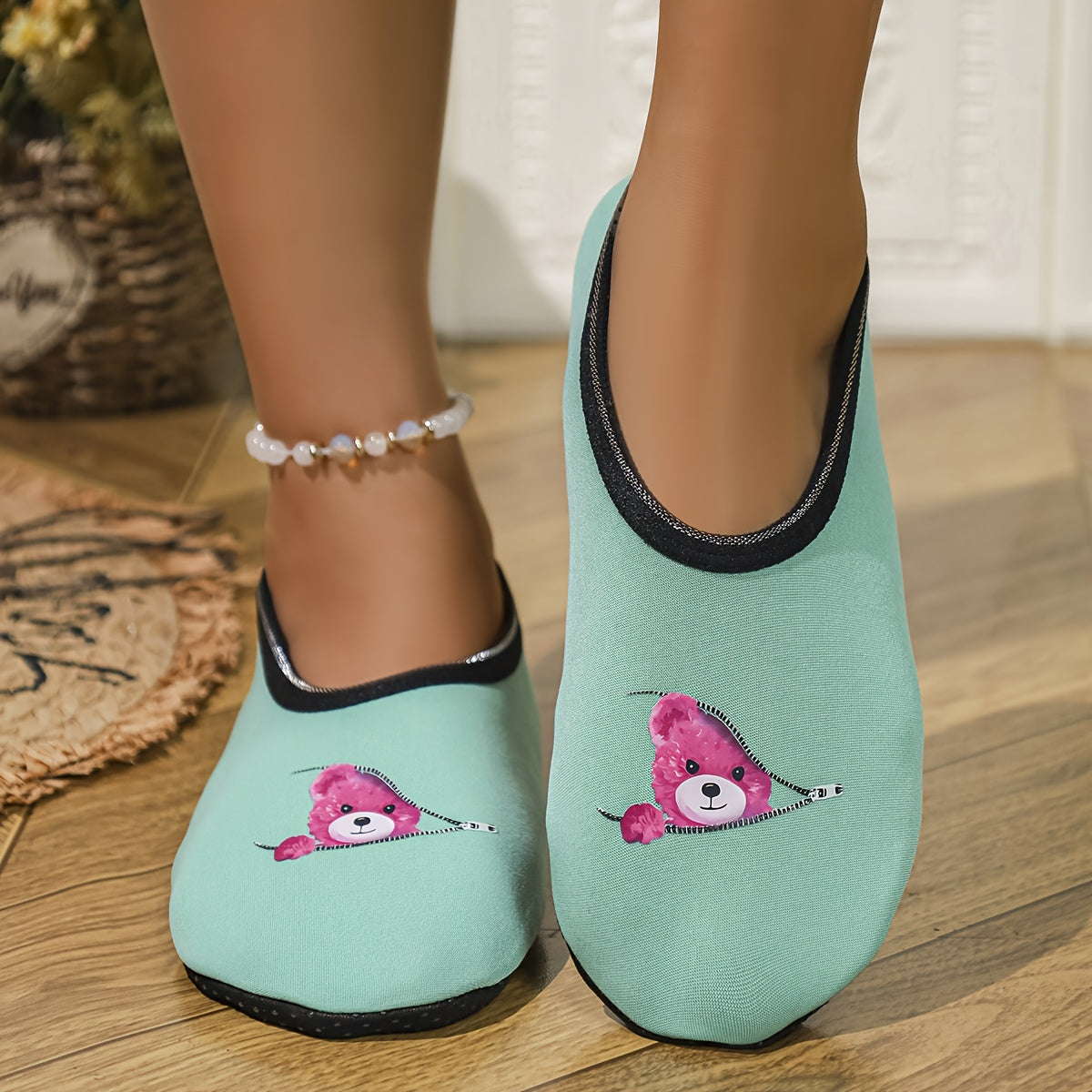 Women's Winter Cotton Zipper Bear Slippers Indoor Cozy House Shoes