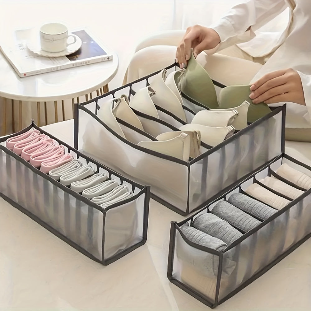 Juego de 3 cajas de almacenamiento de fibra no tejida con divisores para organización de armario