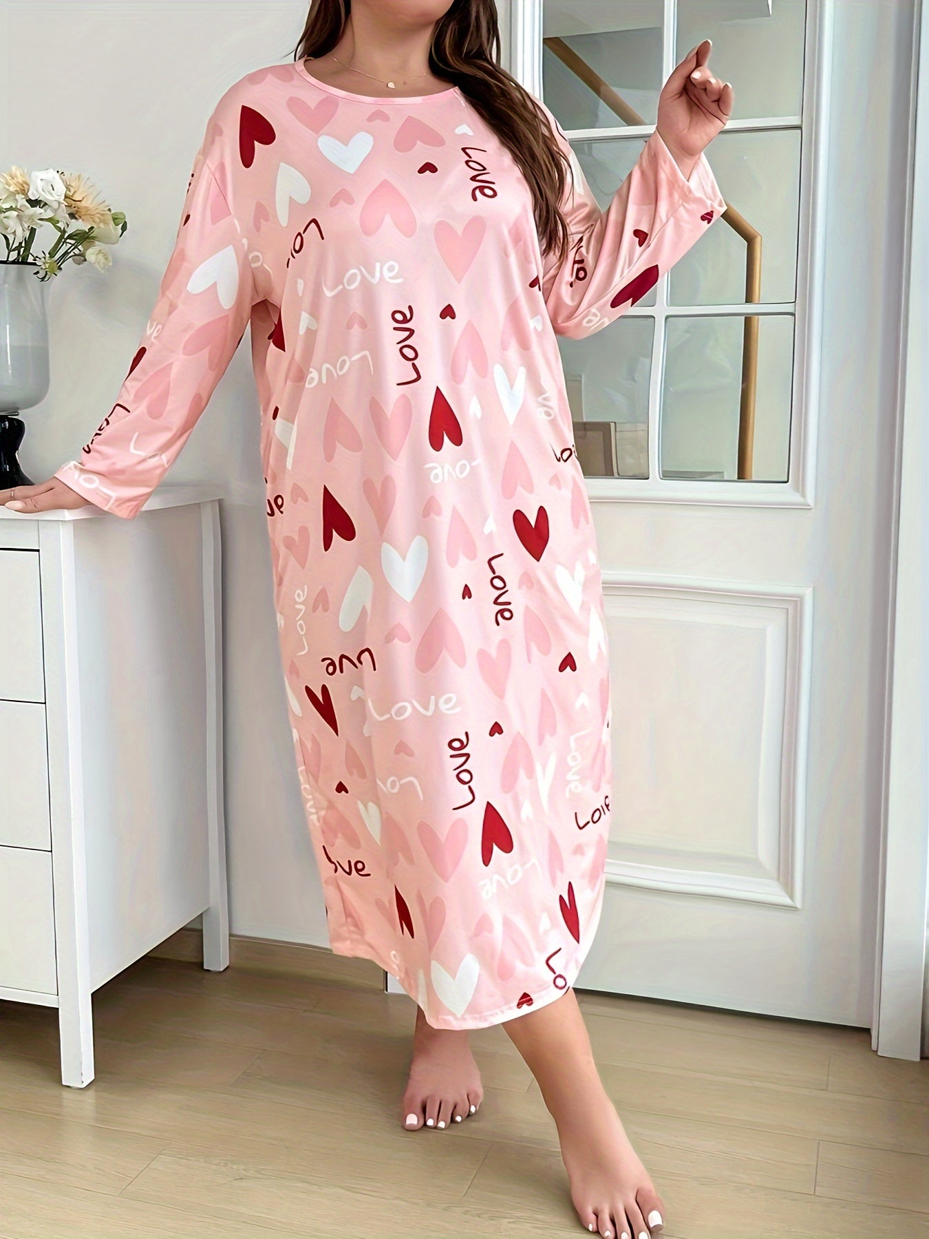 Women's Plus Size Long Sleeve Sleep Dress All-Season Cozy Lounge Wear