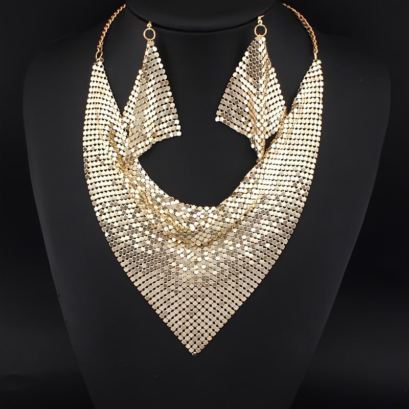 Women's Sequin Bib Necklace and Earring Set Retro Boho Chic Rhinestones for Parties and Daily Wear