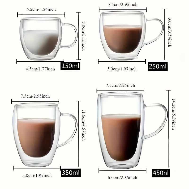 Double-Walled Insulated Glass Coffee Mug with Lid Clear Tea Cup for Hot Drinks