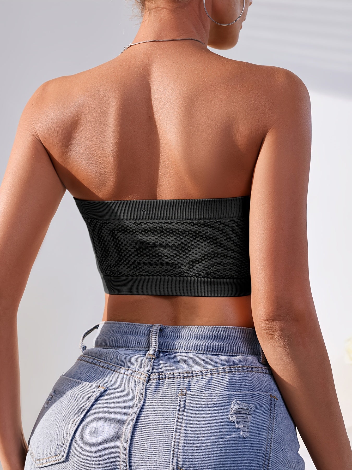 Women's Mesh Bandeau Tube Bra 3-Pack Non-Slip Seamless Plus Size