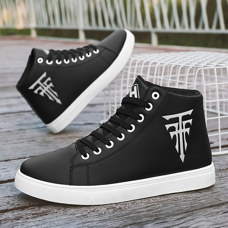 Men's White Skate Shoes Casual Sneakers Street Style Non-Slip Lace-Up PU Upper PVC Sole