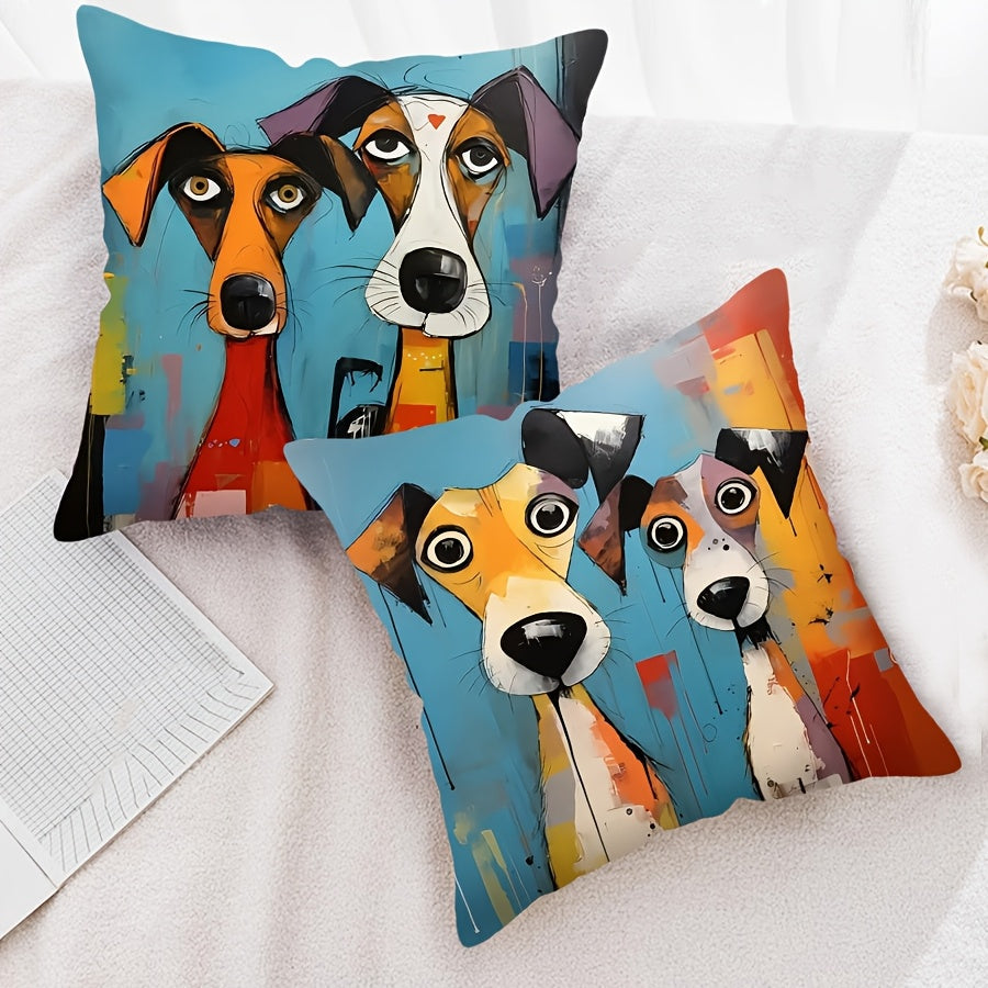 Dog Print Throw Pillow Cover Abstract Art Soft Woven Polyester Zippered Machine Washable
