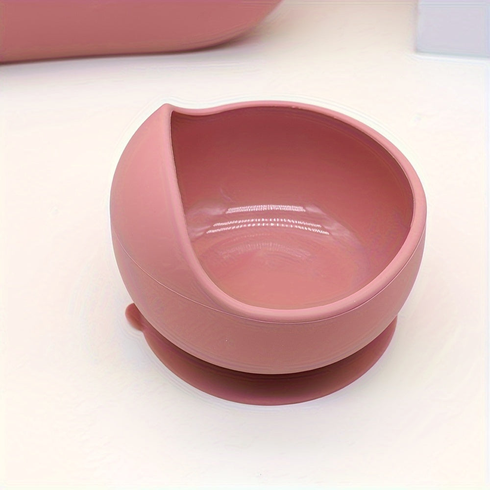 Baby Feeding Set 6 Pieces Silicone Tableware with Bowl Plate Cup Spoon Fork Red