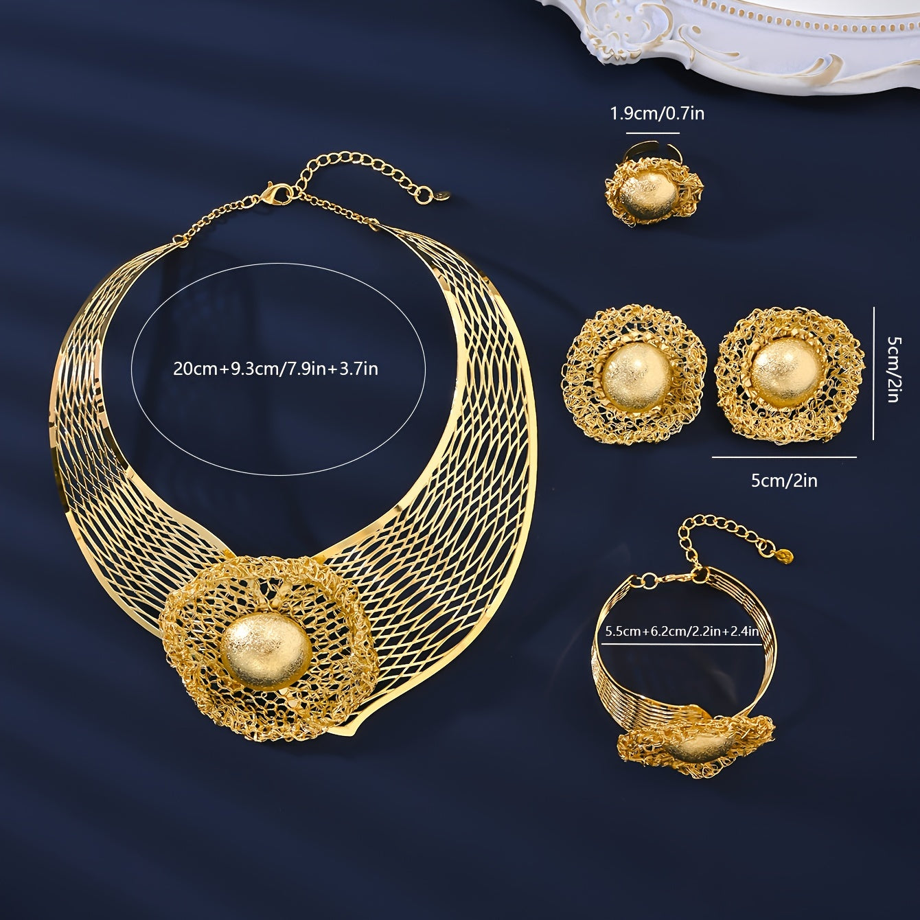 Vintage Floral Jewelry Set for Women 18K Gold Plated Copper Necklace Earrings Engagement Wedding