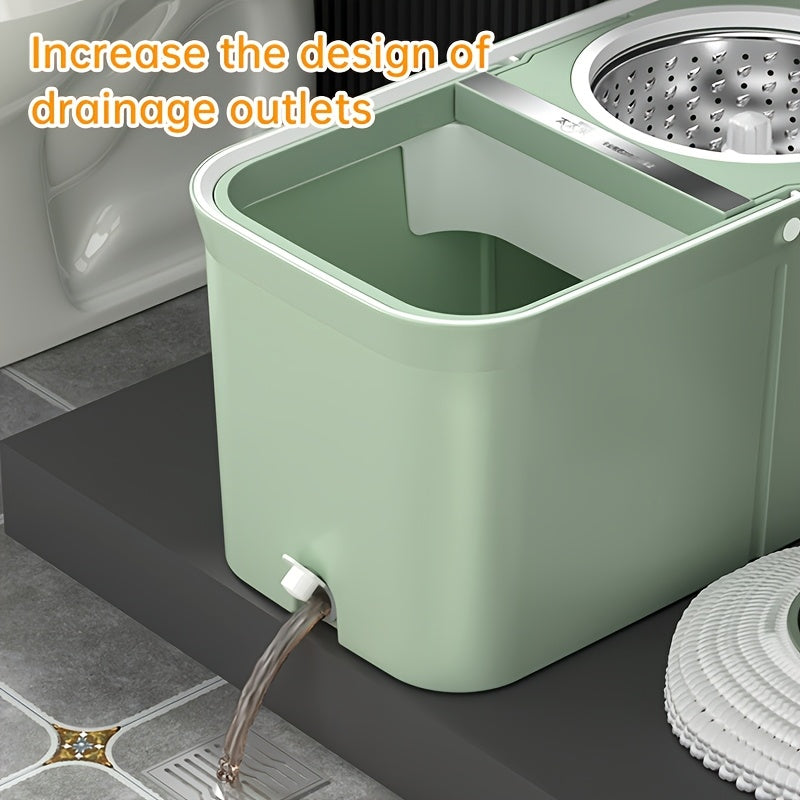 Rotating Mop Bucket Set with Stainless Steel Rod and 3 Mop Cloths for Home Use