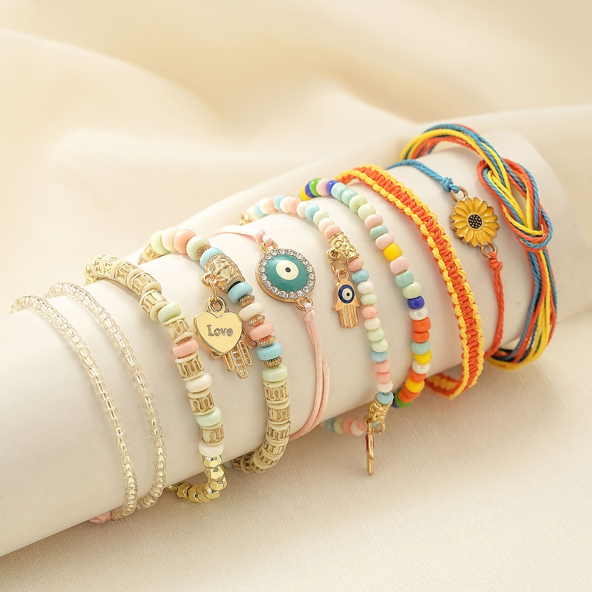 Ayollar uchun Palm va Yurak charm'lari bilan rang-barang beaded taqinchoqlar to'plami Bohemia rezin zargarlik